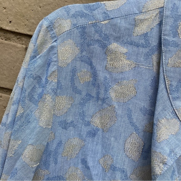 FINLEY Mandarin Collar Gold Leaf Jacquard Long Sleeve Shirt Size Medium - Picture 2 of 9